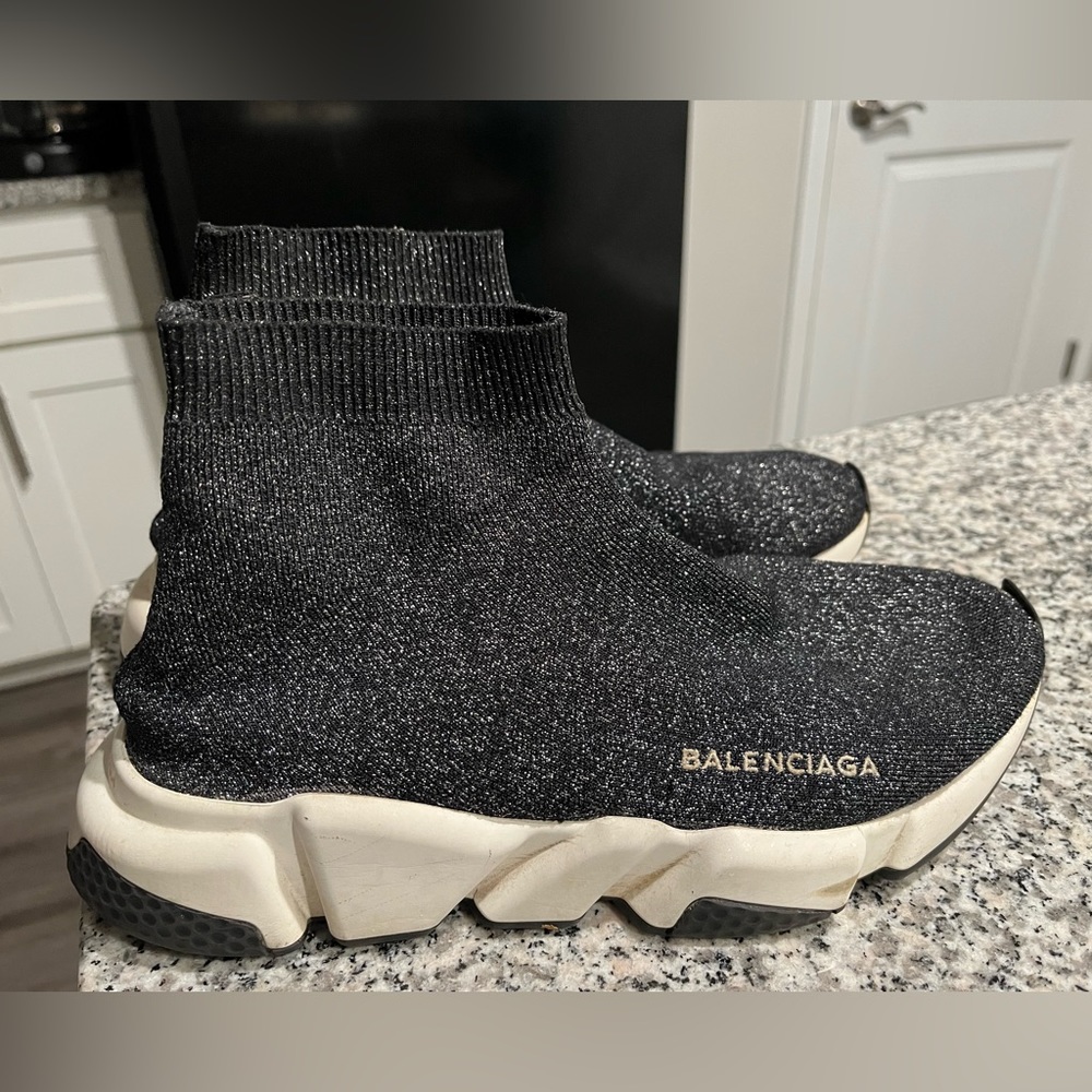 Good condition Balenciaga glitter black knit sneakers.